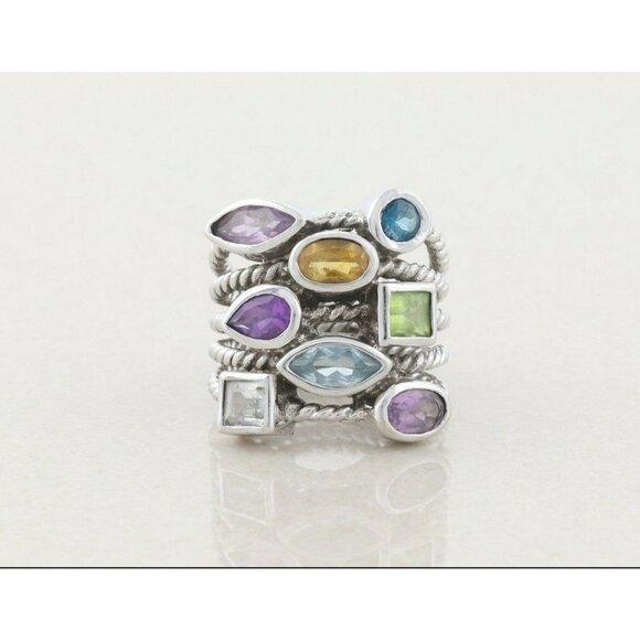 Sterling Silver Amethyst, Peridot, Citrine, Blue Topaz, White Topaz Ring 6.5 - Picture 5 of 7